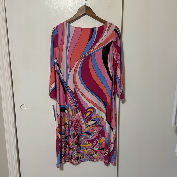 NWT London Times Swirl 3/4 Length Sleeve Shift Dress Pink Print - Picture 9 of 12